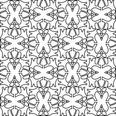 Monochrome ornamental texture with smooth linear shapes, zigzag lines, lace pattern.Abstract black  pattern for web page, textures, card, poster, fabric, textile. White background.