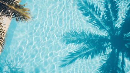Top view space of swimming pool with palm tree shadow