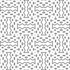 Monochrome ornamental texture with smooth linear shapes, zigzag lines, lace pattern.Abstract black  pattern for web page, textures, card, poster, fabric, textile. White background.