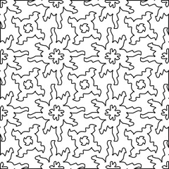  Monochrome ornamental texture with smooth linear shapes, zigzag lines, lace pattern.Abstract black  pattern for web page, textures, card, poster, fabric, textile. White background.