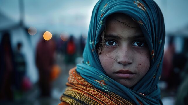 Displaced people in a refugee camp, highlighting the challenges they face, Humanitarian, Soft hues, Photography