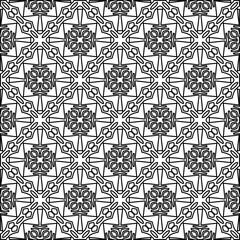  Monochrome ornamental texture with smooth linear shapes, zigzag lines, lace pattern.Abstract black  pattern for web page, textures, card, poster, fabric, textile. White background.