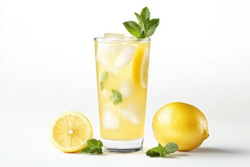 Fototapeta premium Refreshing Iced Lemonade with Lemon and Mint Garnish