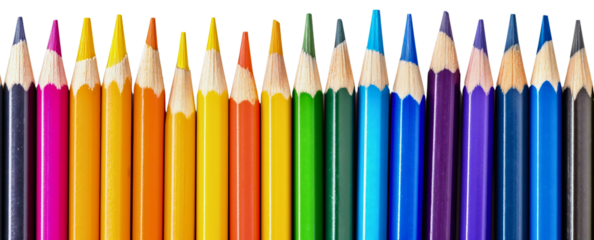 Various different wooden color pencils collection set isolated. Row of many crayons, student creativity in school class, stationery drawing object, education, children kid elementary kindergarten