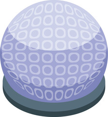 Modern architectural dome structure standing on wide base, futuristic building exterior in isometric view