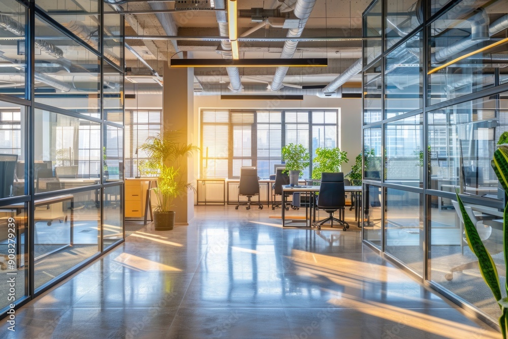 Poster open-plan workspace with many windows and natural light