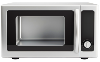 White gray black microwave oven isolated. Electrical electronic home household kitchen technology device machine to warm hot food dinner meal, defrost steel utensil object, stove appliance equipment