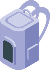 Modern backpack with laptop pocket for carrying isometric icon, backpack for study or work