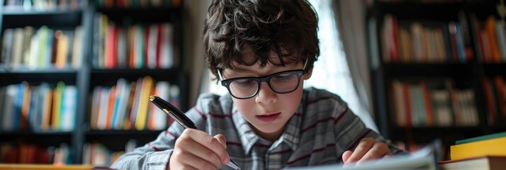 A schoolboy completing his homework assignments