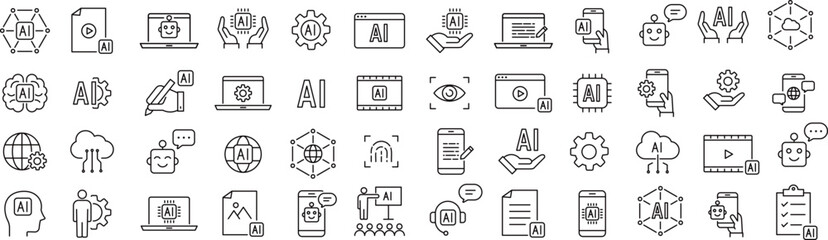 ベクターでモノクロのAIに関するアイコンセット