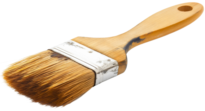Wooden bristle brush isolated on transparent background. Home house wall painting, renovation and decoration service tool equipment, repair construction work, labor