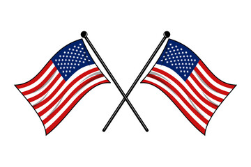 Vector of two crossed American flags on a black pole with editable 3d flat style icon and scalable eps file illustration for design element, emblem, poster, etc.