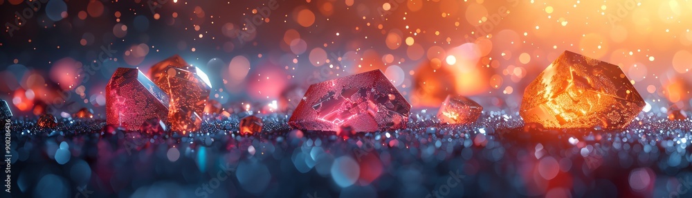 Poster vibrant gemstones illuminated by shimmering lights, creating a colorful and captivating scene with s