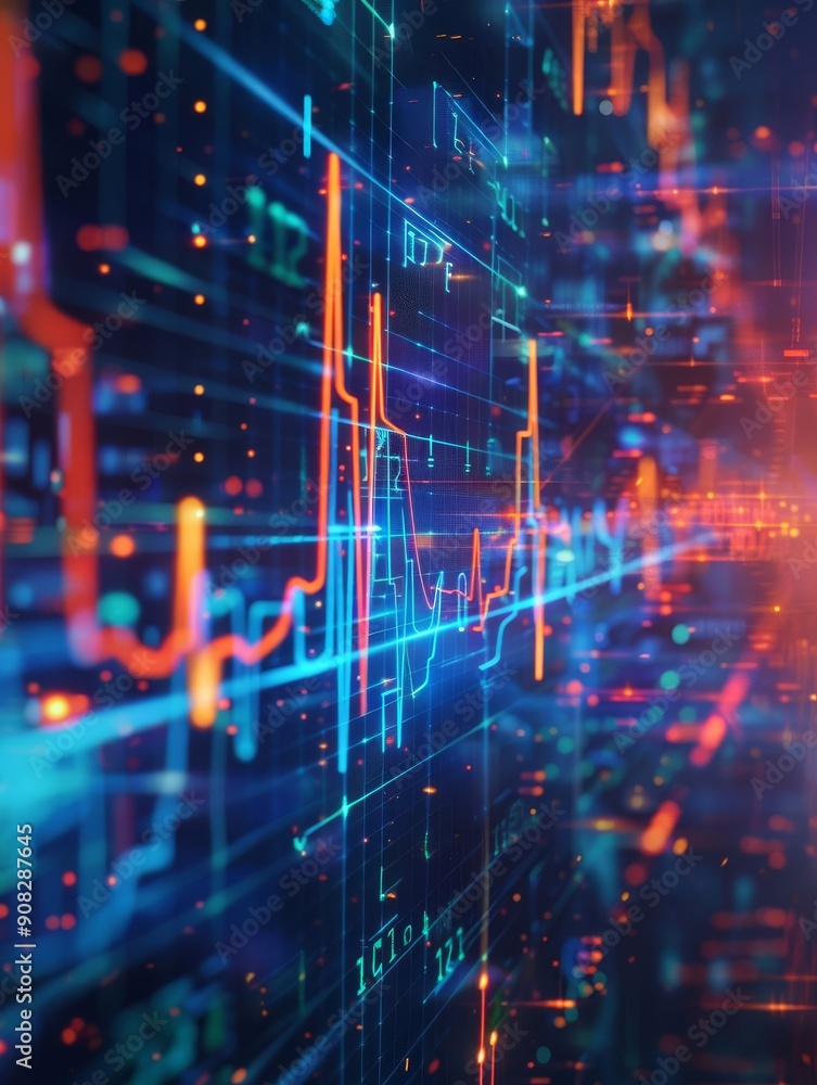 Aufkleber a dynamic, colorful display of data and stock market graphs, representing modern trading and analyti