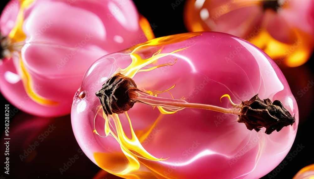 Poster pink and yellow abstract orb with swirling patterns