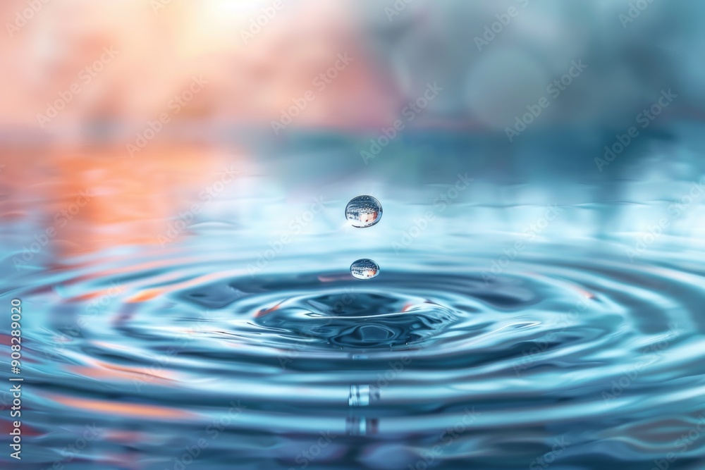 Poster a close-up view of a single water droplet on the surface of the water