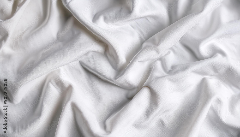 Poster white wrinkled bedsheet or fabric texture rippled surface background. unmade of bedsheet or after wa