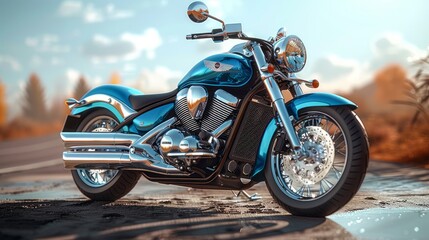 Obraz premium Vintage-style blue motorcycle on street 3