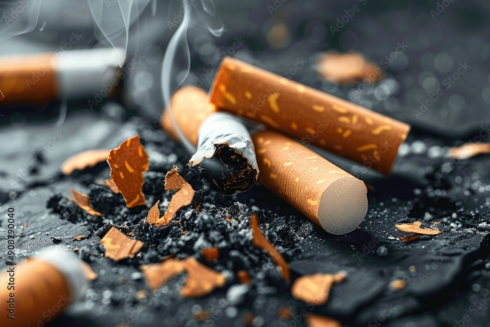 Poster a close-up shot of cigarettes arranged on a dark background