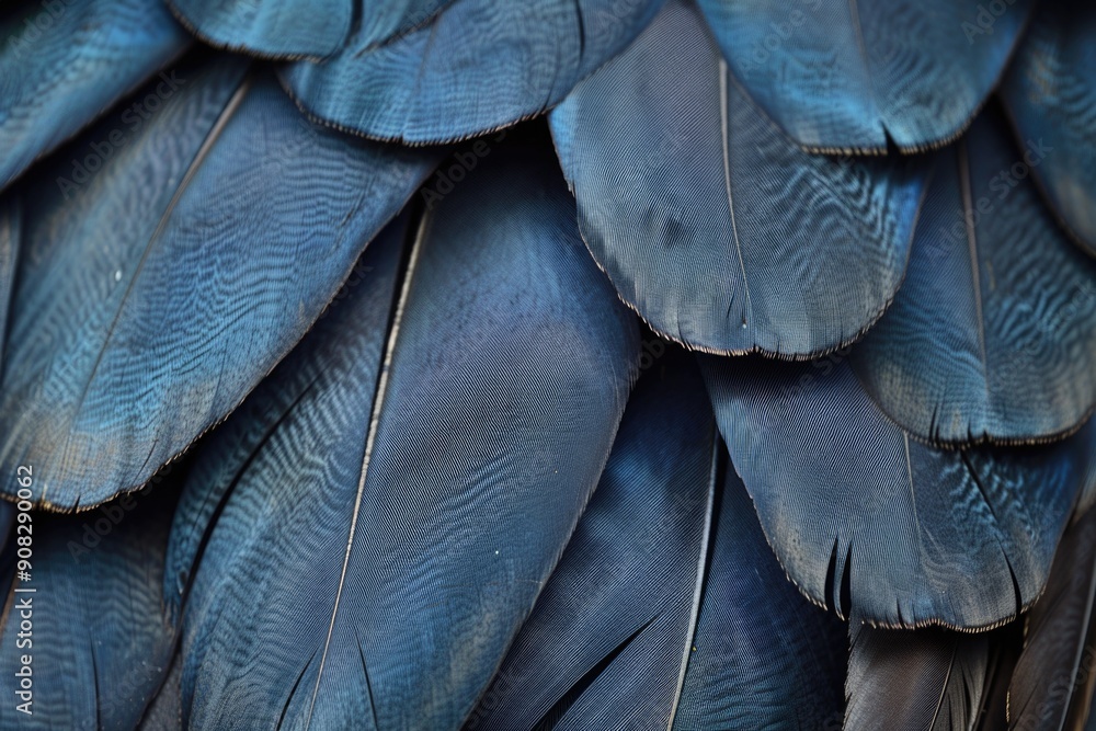 Poster a close-up view of the beautiful blue feathers on a bird