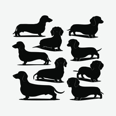 Dachshund dog silhouette set animals vector template illustration