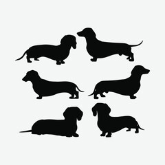 Dachshund dog silhouette set animals vector template illustration