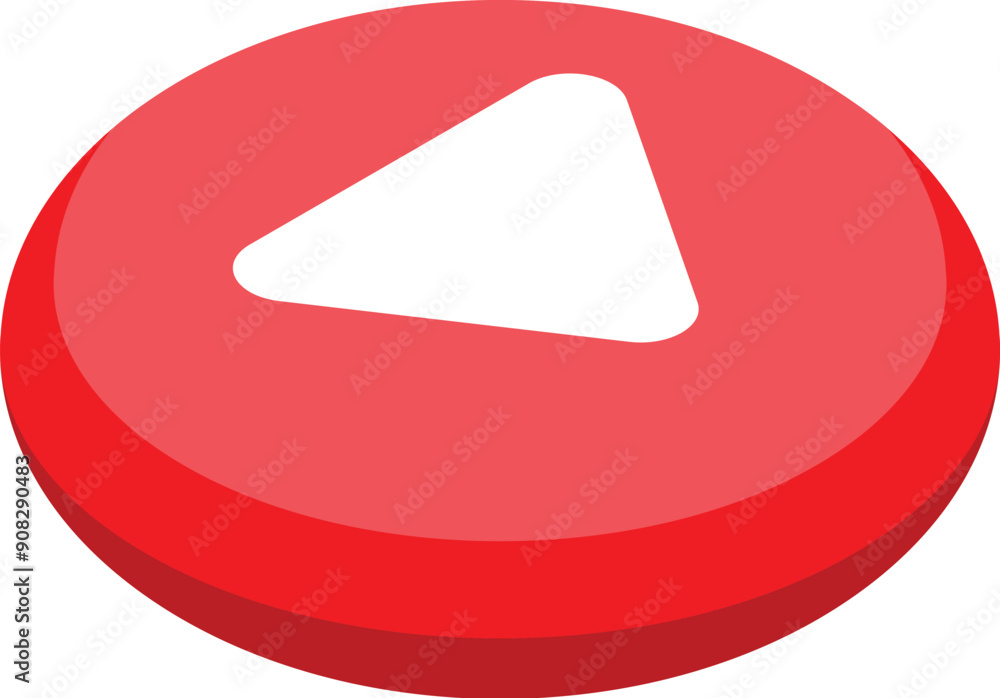 Poster red button showing white play symbol for multimedia content, isolated on white background