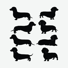Dachshund dog silhouette set animals vector template illustration