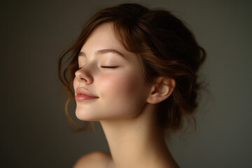 A close up of a girl's face with her eyes closed