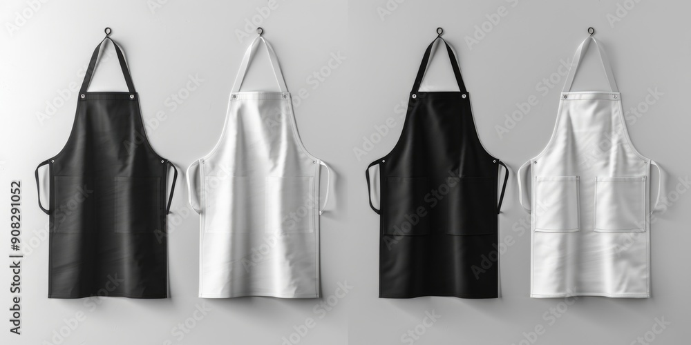 Poster three colorful aprons hung side by side, ready for use in the kitchen or workshop
