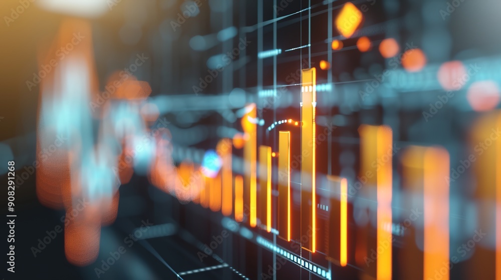 Poster futuristic 3d bars and line graph in digital space representing stock market model