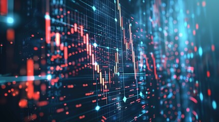 Obraz premium Futuristic Financial Analysis with Digital Cubes Creating Stock Market Graph - Concept of Business Metrics Visualization and Data Analysis