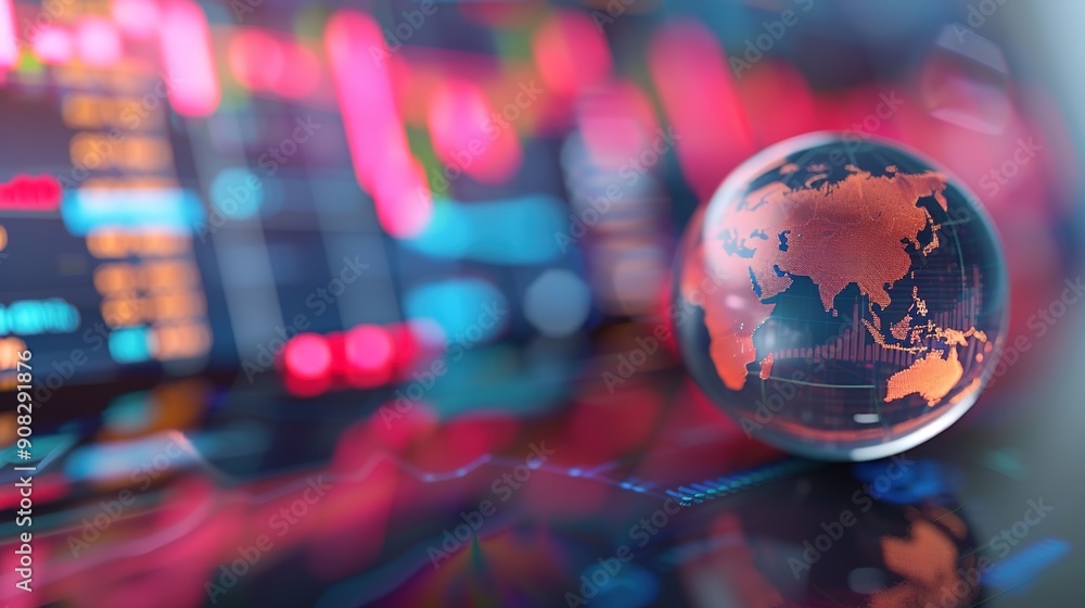 Poster digital global finance: abstract globe with financial data for global business concepts