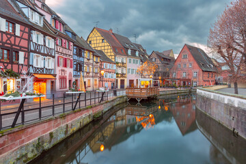 Alsatian half-timbered houses in little Venice, old town of Colmar at Christmas time, Alsace, France