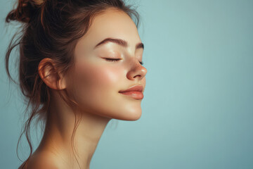 Naklejka premium A close up of a girl's face with her eyes closed