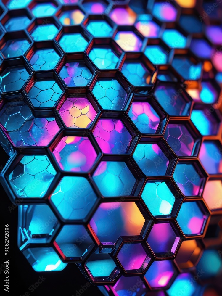 Poster abstract neon hexagon pattern.