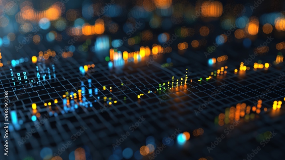 Poster futuristic 3d rendering of dynamic global stock market fluctuations - abstract finance concept