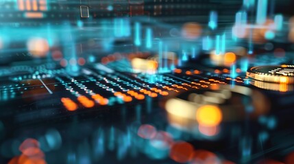 Futuristic 3D Digital Finance Network with Interconnected Abstract Elements