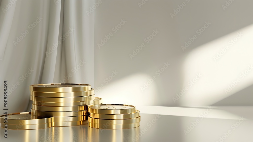 Poster financial growth concept with coin stack graph on blank background for text space