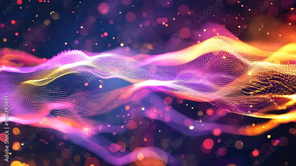 Poster dynamic background with swirling data waves and communication elements