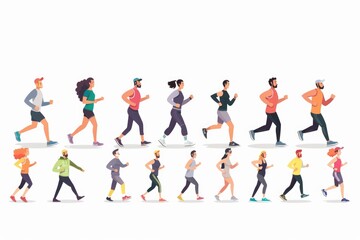 A group of people running or jogging together, possibly in a park or trail