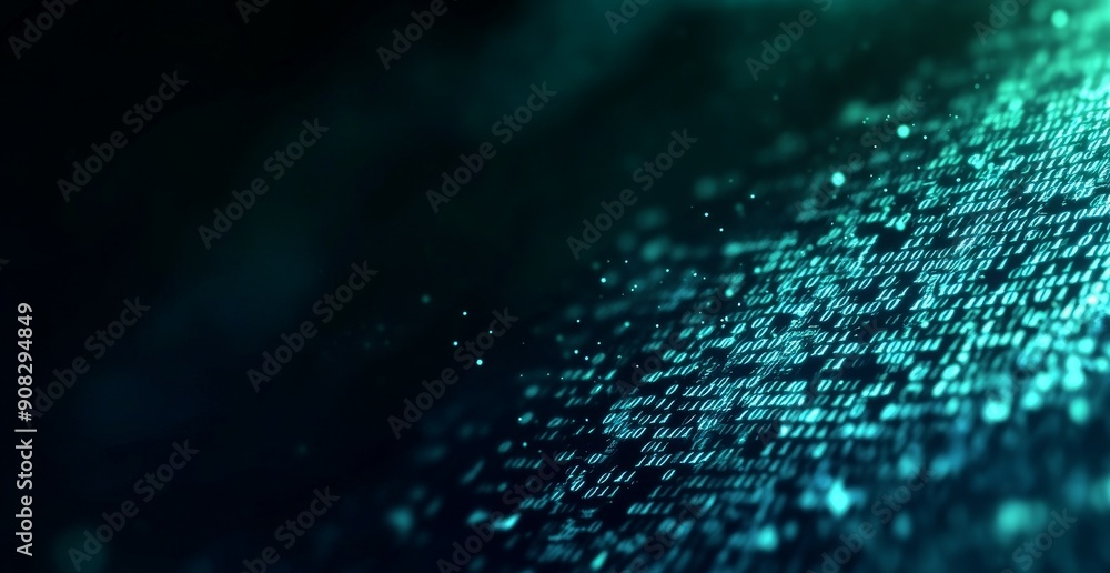 Poster digital data background with glowing digital code and binary numbers, technology concept