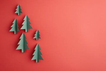 Obraz premium Paper Christmas Trees on Red Background 3