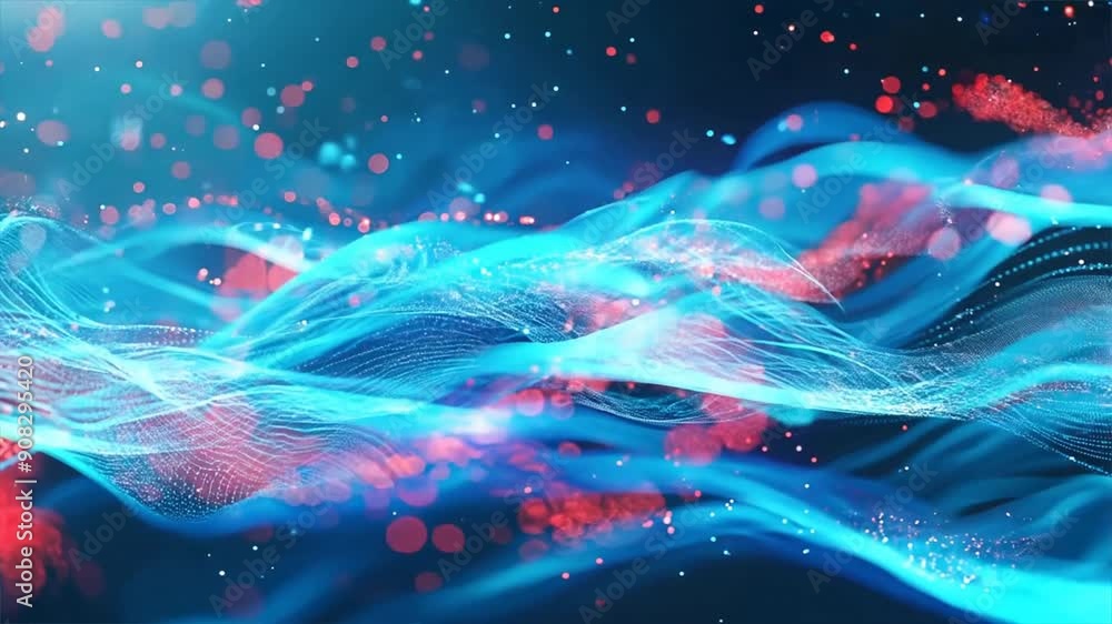 Poster dynamic background with swirling data waves and communication elements