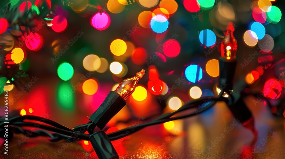 Poster enchanting macro of christmas lights in soft natural lighting with high contrast in empty space