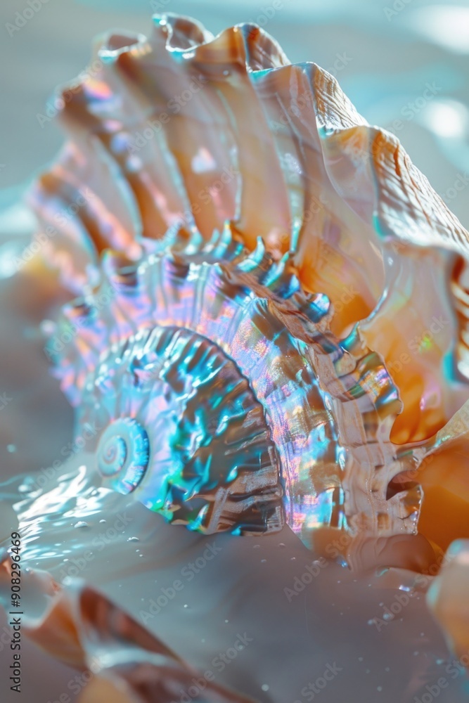 Poster A close-up view of a shell submerged in water, suitable for use in ocean-related or beach-themed projects