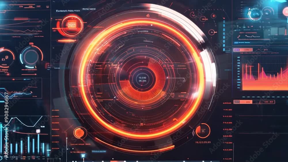 Poster dynamic digital interface with bright colors and communication elements