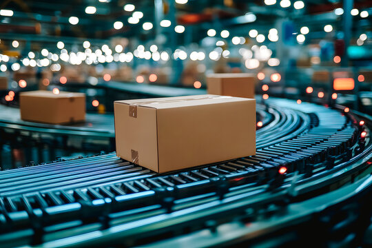 Carton sur un tapis roulant, logistique, automatisation