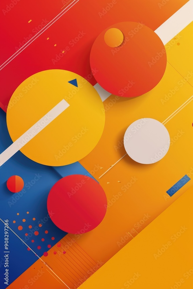 Poster A vibrant background with circular shapes and arrow elements