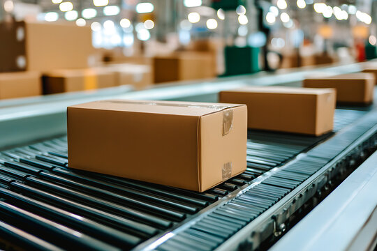 Carton sur un tapis roulant, logistique, automatisation